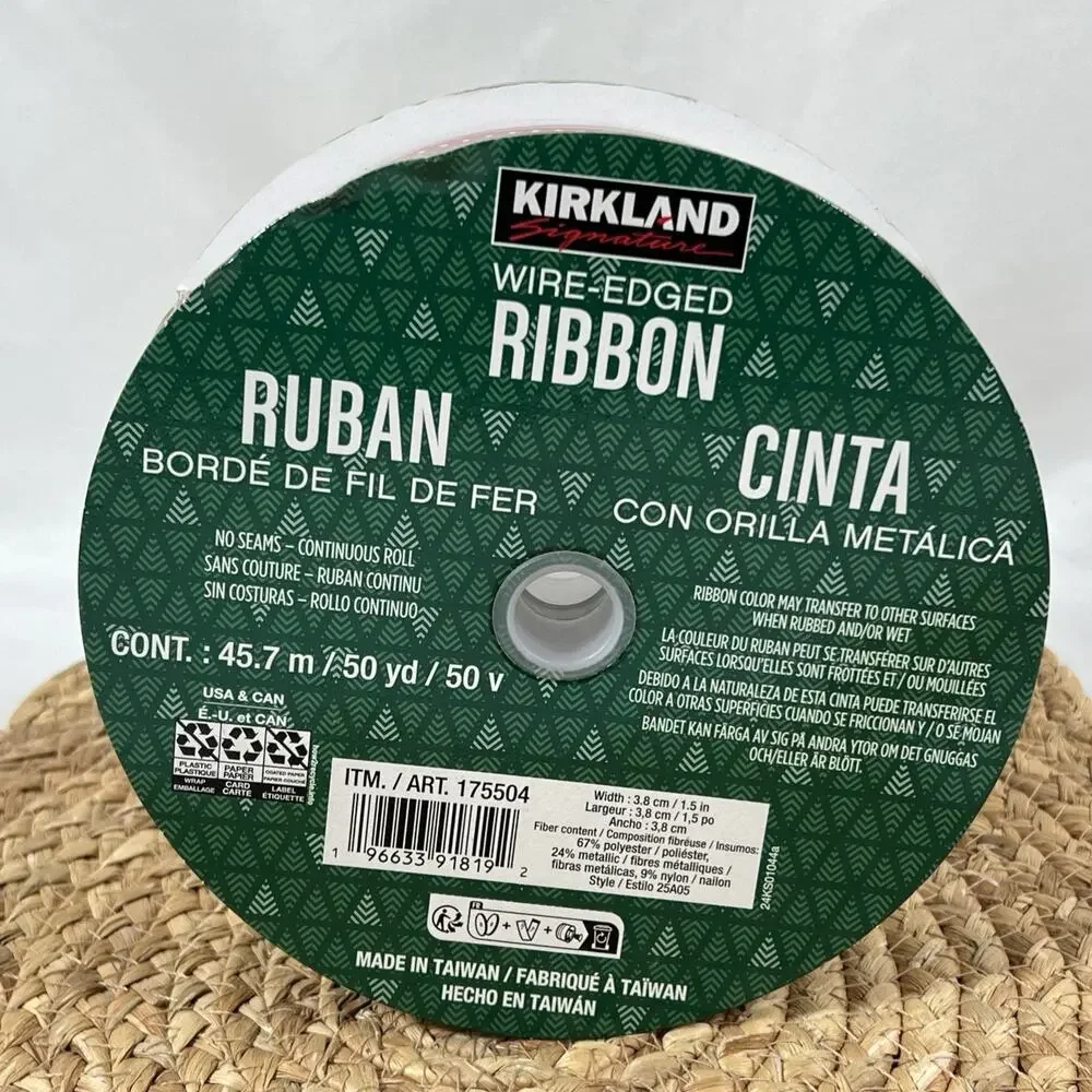 Kirkland Wire-Edged Ribbon Red Polka Dot & Green Glitter Ribbon 1.5